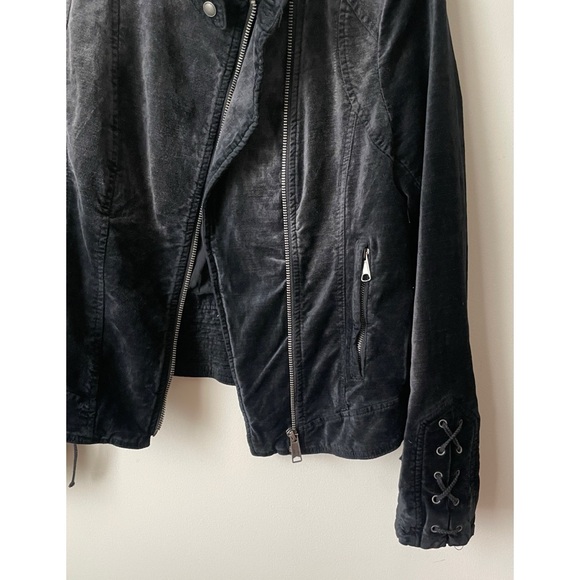 Free People Jacket Size Medium Lace-Up Sleeves Velvet Moto Jacket Romantic - Picture 5 of 16